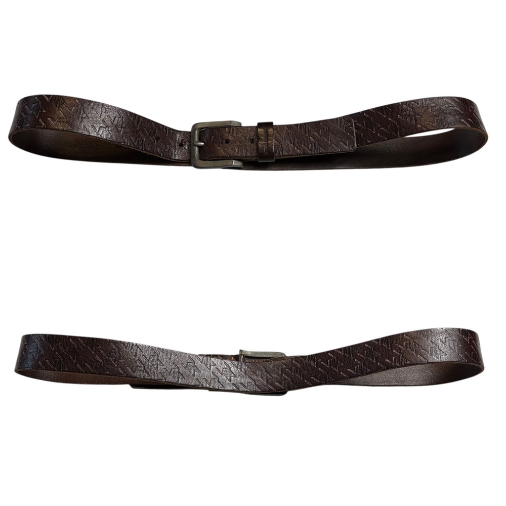BOSS Hugo Boss Orange Label Brown Houndstooth Leather Casual Belt Waist 36